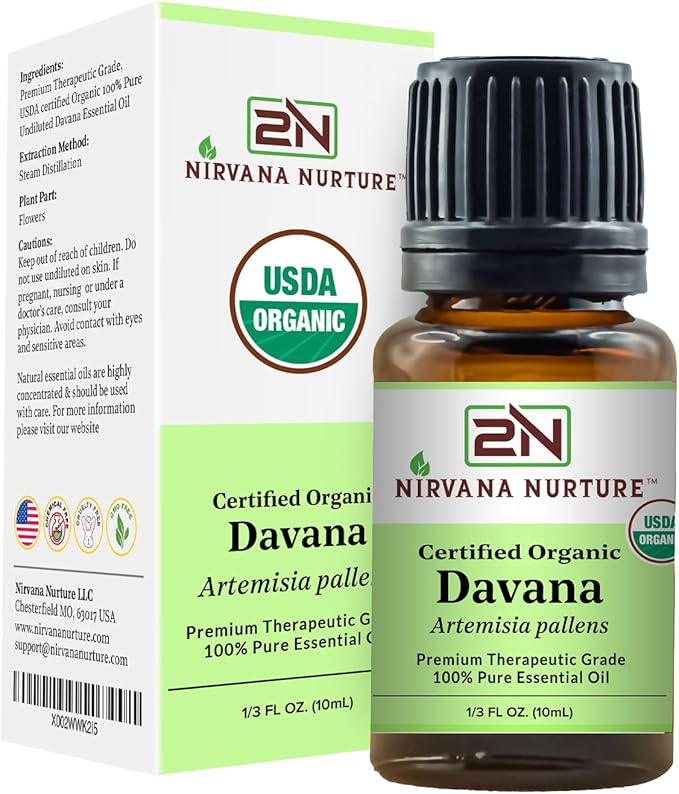 Davana Essential Oil USDA Certified Organic 100% Pure Premium Therapeutic Grade, Undiluted - Aromatherapy Diffuser for Calm and Relaxation, Skin Care, Hair Care