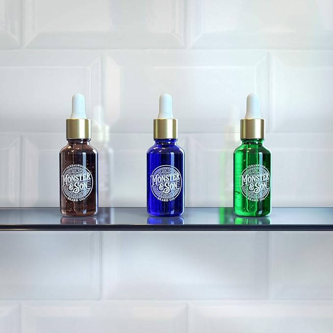 Monster&Son Cold Pressed Beard Oil Variety Pack x3 - Helps to Hydrate, Style and Promote New Hair Growth - Rich in Vitamins & Minerals - Jojoba, Argan & Meadowfoam Oils - Ideal Gift for Bearded Men