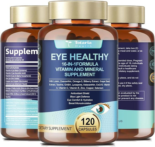 AREDS 2 Eye Vitamins and Mineral Bilberry Extract Omega-3, Eye Vitamin for Seniors Macular Health and Dry Eye, Eye Vitamins Lutein and Zeaxanthin Support Eye Strain & Hydration (120 Capsules)