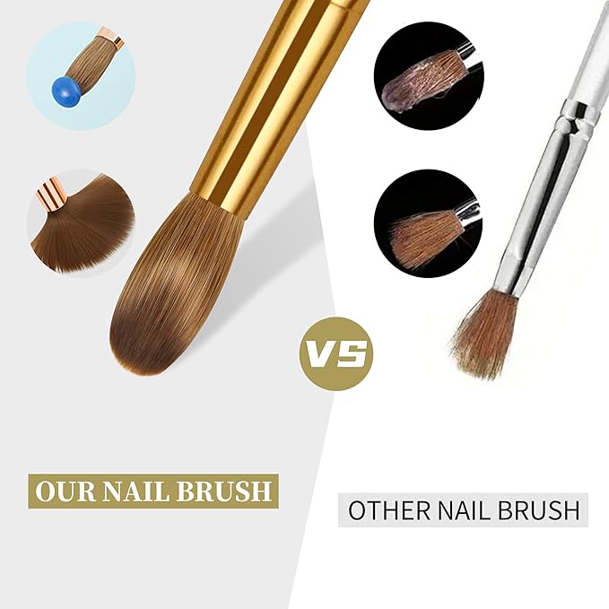Kolinsky Acrylic Nail Brush Golded Solid Wood Handle Professional Manicure Brushes for Powder Nail Acrylic Application - Salon & DIY Nail Art Essentials - Size 10, 1.0 Count
