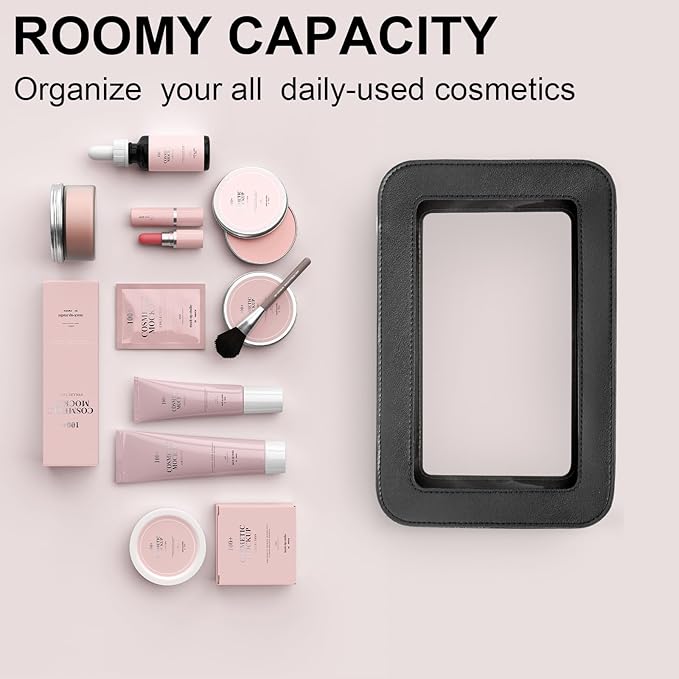 LETGO Clear Makeup Bags, TSA Approved Toiletry Bag with Zipper, Clear Makeup Organizer Fit Carry-on Travel Essentials,Clear Cosmetic Bags for Women Men (O-Black)