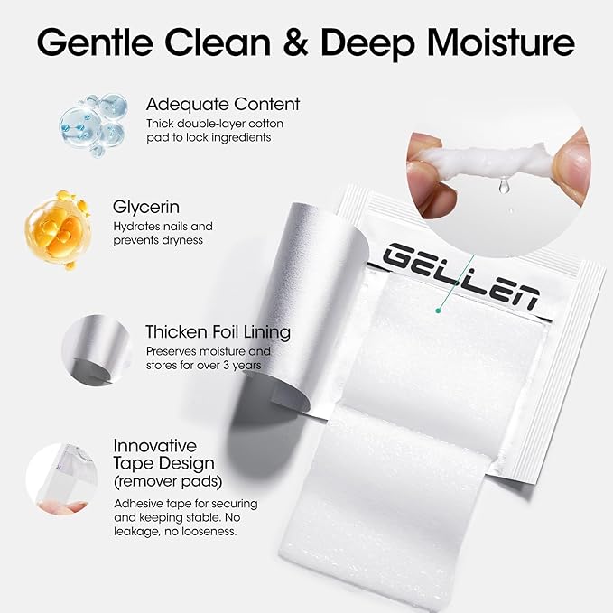 Gellen Gel Polish Remover Pad Kit, Acetone Polish Remover Pads & Alcohol Pads Cleanser Wipes, 400 Pack Travel Kit Professional Individually Wrapped Quick Easy with Glycerin Moisturizing