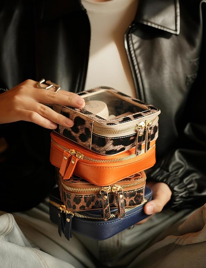 Popvibe Clear Makeup Bag Travel Cosmetic Case Transparent Toiletry Bag with Zipper, Portable Make Up Organizer Traveling Compact Car Bag for Essentials