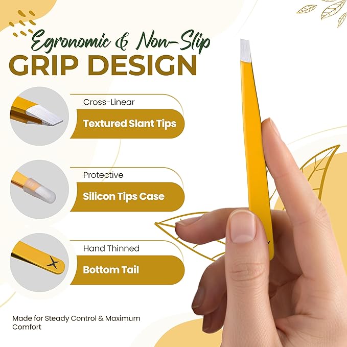Stainless Steel Mini Slant Tweezer - Professional Precision Eyebrow Tweezers for Women & Men, Rust-Proof Travel Grooming Tool for Facial Hair Removal, Chin Hair & Ingrowns (Chalked Lemon)
