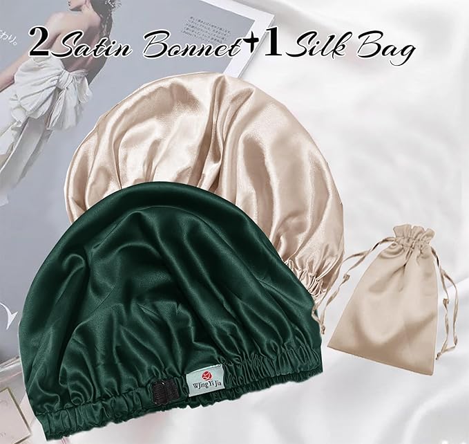 3Pcs Hair Bonnets For Sleeping Satin Bonnet For Women Silk Bonnets Womens Curly Hair Sleep Caps Silky Night Cap