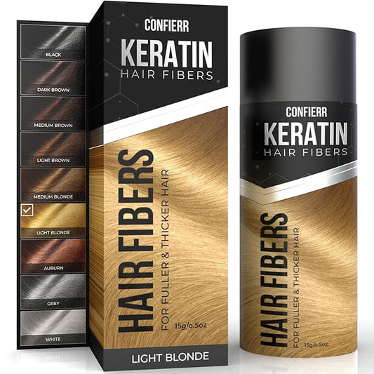 Keratin Hair Fibers for Men & Women - Fill In Fine or Thinning Hair, Instantly Thicker, Fuller Looking Hair (Light Blonde 15g)