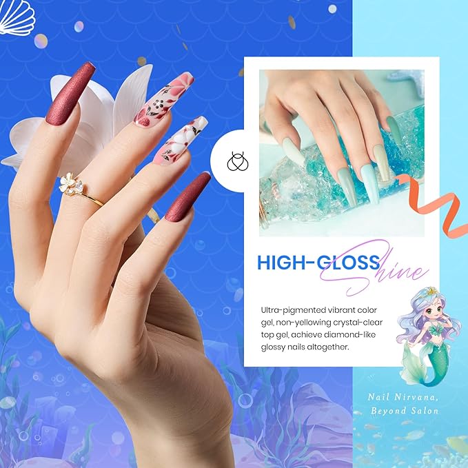 Beetles Purple Gel Nail Polish Set, 20 Colors Blue Green Pink Purple Shimmer Glitter Mermaid Gel Polish Kit with Base Top Coat Soak off Uv Nail Art Valentines Gifts for Women