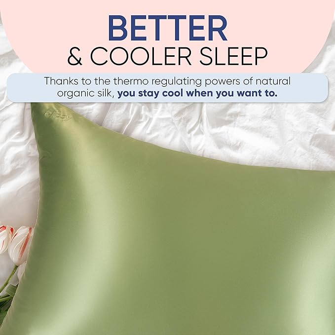 Blissy Silk Pillowcase - 100% Pure Mulberry Silk - 22 Momme 6A High-Grade Fibers - Silk Pillow Cover for Hair & Skin - Regular, Queen & King (Olive, King)