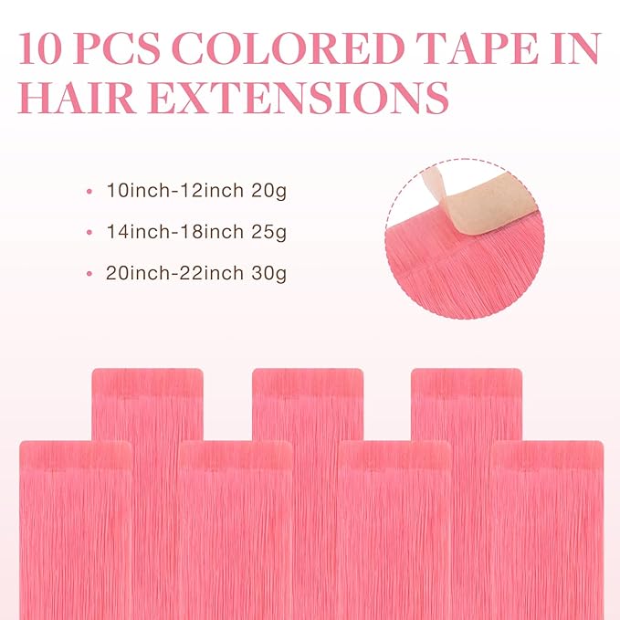 GOO GOO Tape in Hair Extensions Human Hair, Light Pink, 10inch 20g 10pcs, Colored Tape ins Human Hair Extensions, Silky&Soft Invisible Tape Ins, Hair Highlighted for Party