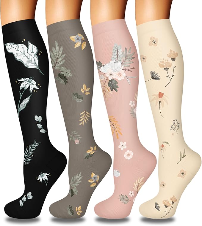 Iseasoo 4 Pairs Compression Socks for Women Circulation-Best Support for Nurses,Running,Athletic,Travel
