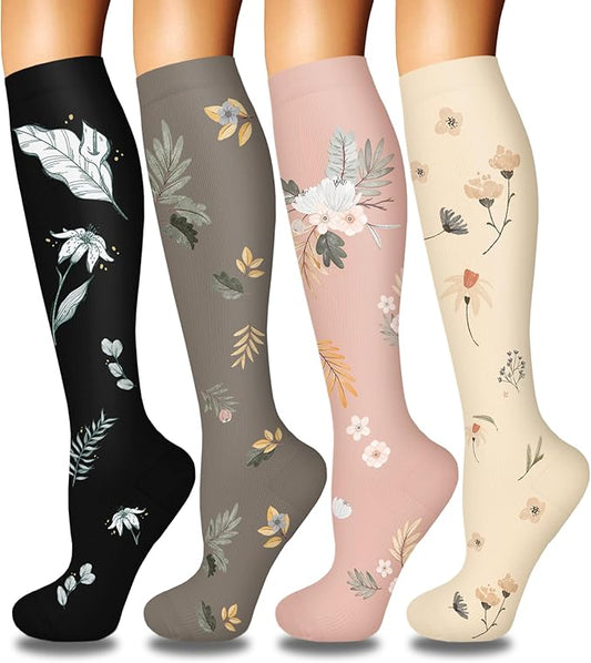 Iseasoo 4 Pairs Compression Socks for Women Circulation-Best Support for Nurses,Running,Athletic,Travel