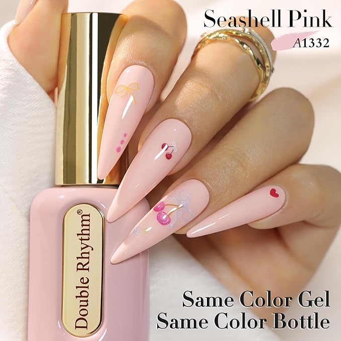 Double Rhythm 0.50 OZ Gel Polish Hema Free Same Color Same Bottle Golden Round Translucent Neutral Natural Milky 15 ML Jelly UV Polish Art DIY at Home (Nude Pink-C1332)