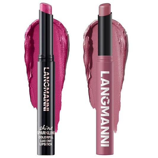 Jolilab 2Pcs Glitter Lip Kit - Velvet Matte & Nude Matte Lipstick + Glitter Lip Gloss/Glitter Lipstick High Pigmented Long-Lasting Waterproof Beauty Cosmetics Gift for Women(#03+08)