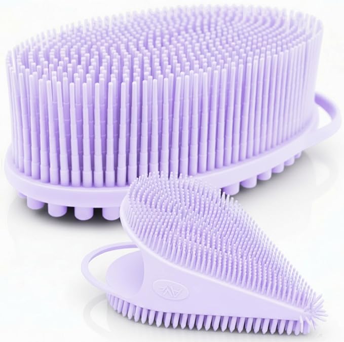 Avilana Premium Body Scrubber and Face Brush Set - 8 Years Trusted Since 2017 - SGS Certified Silicone 2-in-1 Shower Kit, Dual Sided Gentle Exfoliating Loofah Alternative Sensitive Skin Women Men Gift