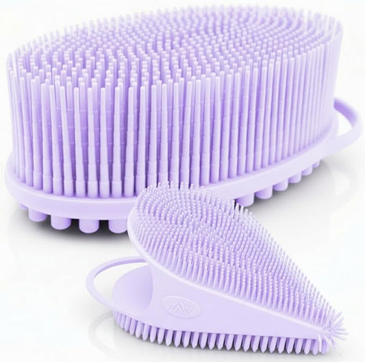 Avilana Premium Body Scrubber and Face Brush Set - 8 Years Trusted Since 2017 - SGS Certified Silicone 2-in-1 Shower Kit, Dual Sided Gentle Exfoliating Loofah Alternative Sensitive Skin Women Men Gift