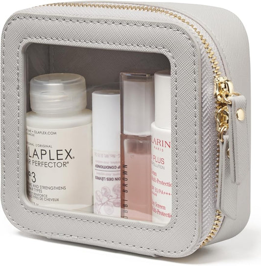 Popvibe Clear Makeup Bag Travel Cosmetic Case Transparent Toiletry Bag with Zipper, Portable Make Up Organizer Traveling Compact Car Bag for Essentials