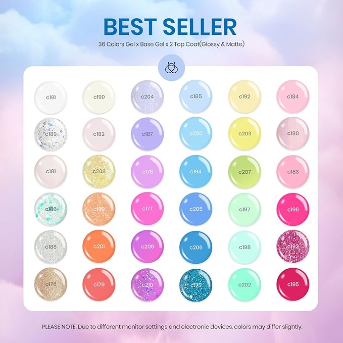 beetles Gel Nail Polish Set - 39Pcs Spring Gel Polish Pink Red Blue Purple Color Polish with Base Top Coat Soak off Uv LED Lamp Colorful Candies Manicure Kit Salon DIY Home Gifts for Women Girls