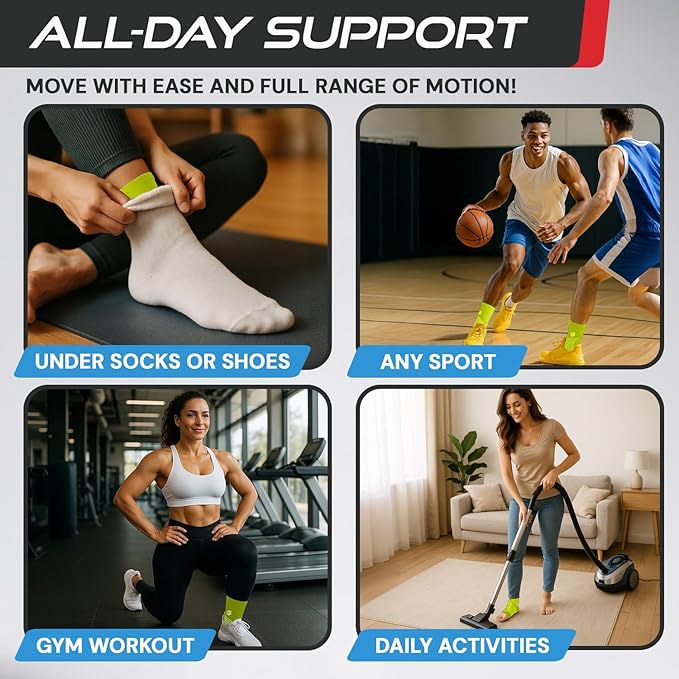 Sleeve Stars Ankle Brace for Women & Men, Ankle Wrap for Sprained Ankle, Compression Sleeve for Plantar Fasciitis Relief, Easy Customizable Support: w/ Removable Strap (Pair/M:10"-12"/Neon Yellow Green)