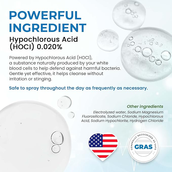 MediQuick Hypochlorous Acid Spray Mist, Antiseptic Spray for Skin & Wound Care, No-Sting, 4 oz