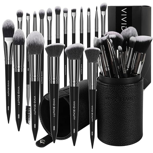 Makeup Brushes, 18 pcs Pro Deluxe Make up Brush Set with Travel Case, Premium Powder Foundation Blending Concealer Blush Eyeshadow Face and Eye Make up Brushes kit with labels for Beginner(Black)
