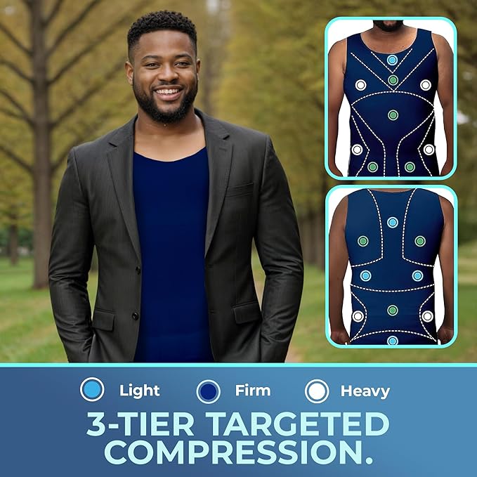 QORE LOGIQ Gynecomastia Compression Shirts for Men - Sleeveless Slimming Undershirts Tummy Control and Body Shaper Tank Top