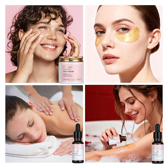 30pcs Valentines Day Gifts for Women, Spa Gifts Rose Facial Skin Care Set, Face Cream, Bath Oil, Serum, Shower Accessories, Bath and Body & Facial Kit, Birthday, Christmas, Mother's Day,Bridal Shower