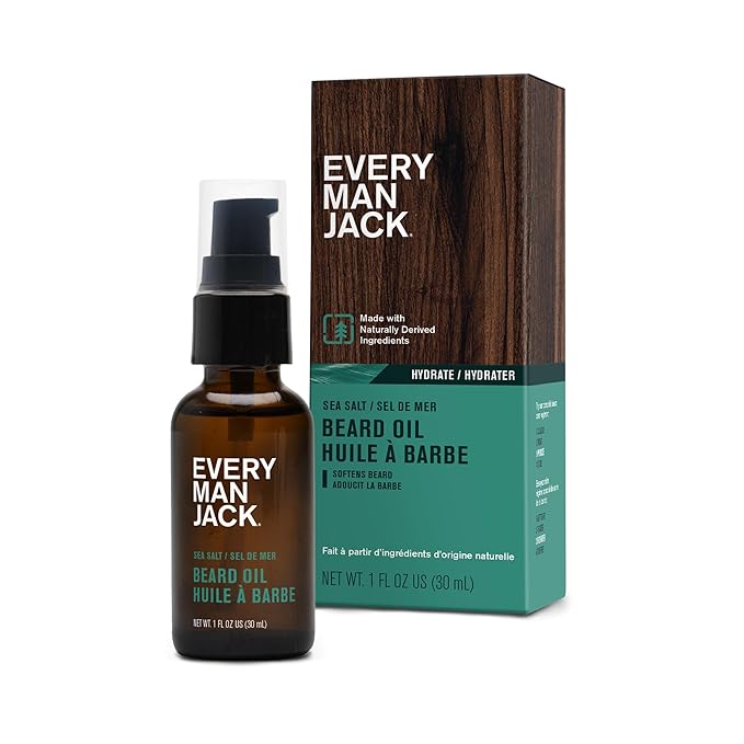 Every Man Jack Men's Beard Oil - Sea Salt Fragrance - Deeply Moisturizes and Softens Your Beard and Adds a Natural Shine - Naturally Derived with Shea Butter and Argan Oil - 1 fl oz