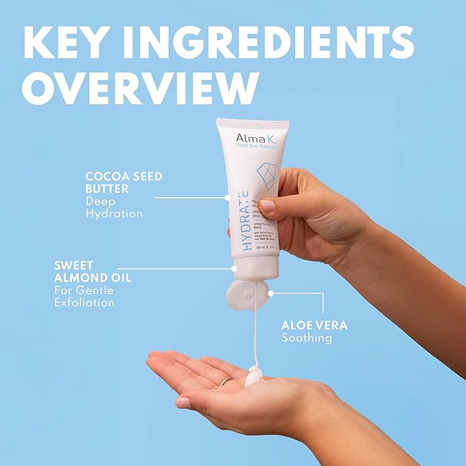 Alma K Protective Hand Cream - Daily Deep Hydration Hand Lotion - Rich, Soothing Non-Sticky Cocoa Butter Lotion - White Tea and Neroli Scent - 3.4 oz