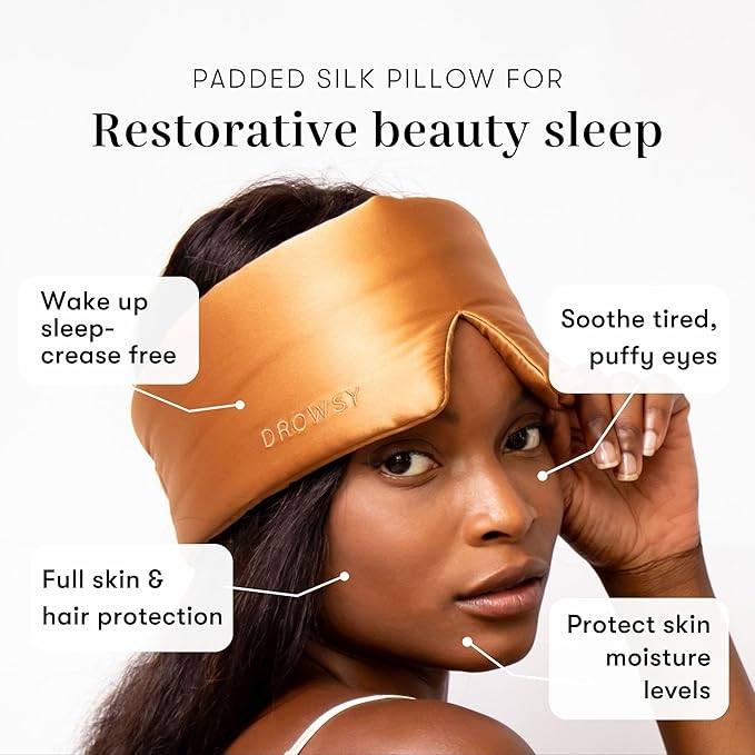 DROWSY Silk Sleep Mask - Face-Hugging, Padded Cocoon for Luxury Sleep in Total Darkness - 100% Pure Mulberry Silk (Tuscan Kiss)