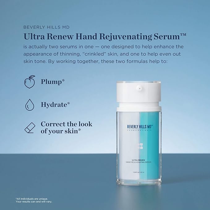 Beverly Hills MD Ultra Renew Hand Rejuvenating Serum - Enhance Appearance of Thinning, “Crinkled” Skin, Helps Plump, Hydrate, Correct Look of Hands w/Ceramides, Apple Fruit Extract