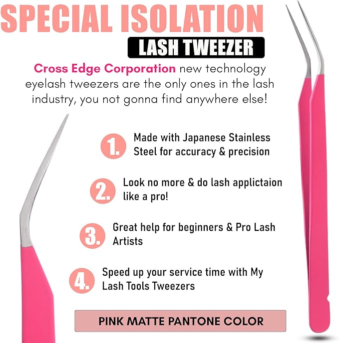 My Lash Tools New Isolation Lash Tweezers For Eyelash Extensions Best for Individual Isolation & Classic Lashes Japanese Stainless Steel Lightweight Precision Lashing Twisers (MattePInkJPs)
