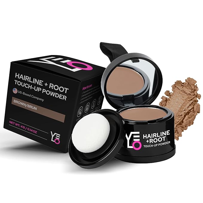 VELO Hairline Powder–BROWN Hair Root Touch Up Powder for Women & Men–Instantly Covers Gray Hair, Thinning Hair & Bald Spots–Sweatproof Root Cover Up–Puff & Mirror Compact, 13 Shades