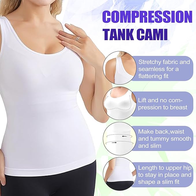 Shapewear Tank Tops for Women,Tummy Waist Control Shaper Cami Seamless Compression Top Slimming Body Shaper Camisole