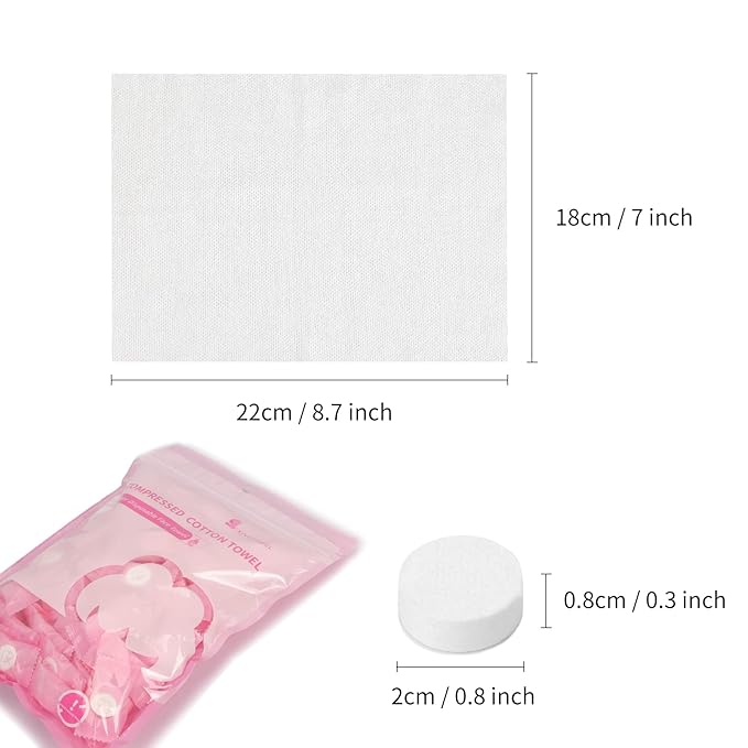 Classycoo Compressed Towel 100 PCS Mini Tablets Disposable Portable Face Towel Cotton Coin Tissue Eco-Friendly for Travel, Camping, Hiking, Sport, Beauty, Home Hand Wipes, Outdoor Activities Pink