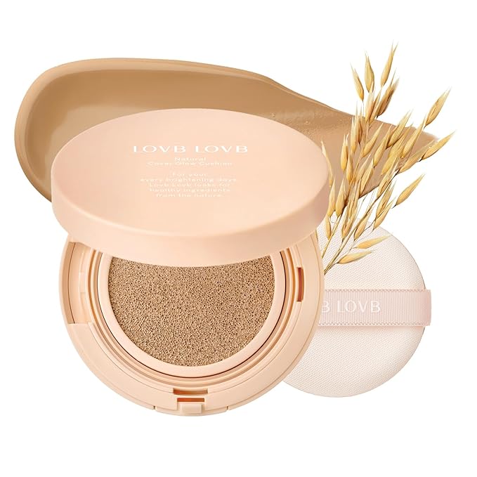 LOVB LOVB Natural Cover Glow Cushion Foundation | Satin Radiant Finish | Korean Foundation Makeup | Long-Lasting Natural Coverage | for All Skin Types 0.42 oz. (25N Mocha Beige)