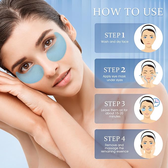 Under Eye Patches Masks - for Dark Circles, Puffy Eyes, Fine Lines, Wrinkles, Eye Bags Treatment with Collagen and Hyaluronic Acid,Firming & Cooling, Moisturizing and Hydrating (60 Pcs) Blue