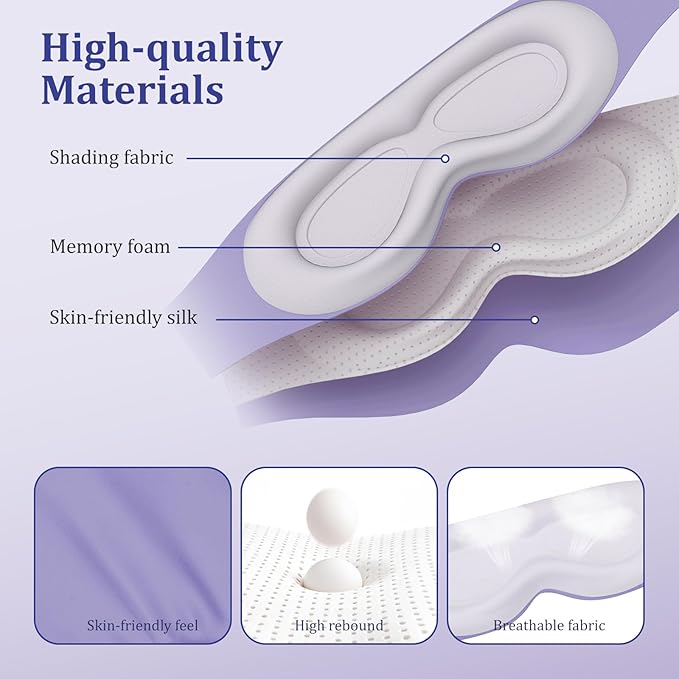 Silk Sleep Mask for Women & Men - 2 Pack Eye Masks for Sleep, 100% Blackout Sleeping Mask, 3D Zero Pressure Side Sleeper Night Blindfold Eye Cover for Travel Nap Couple (Purple & Blue)
