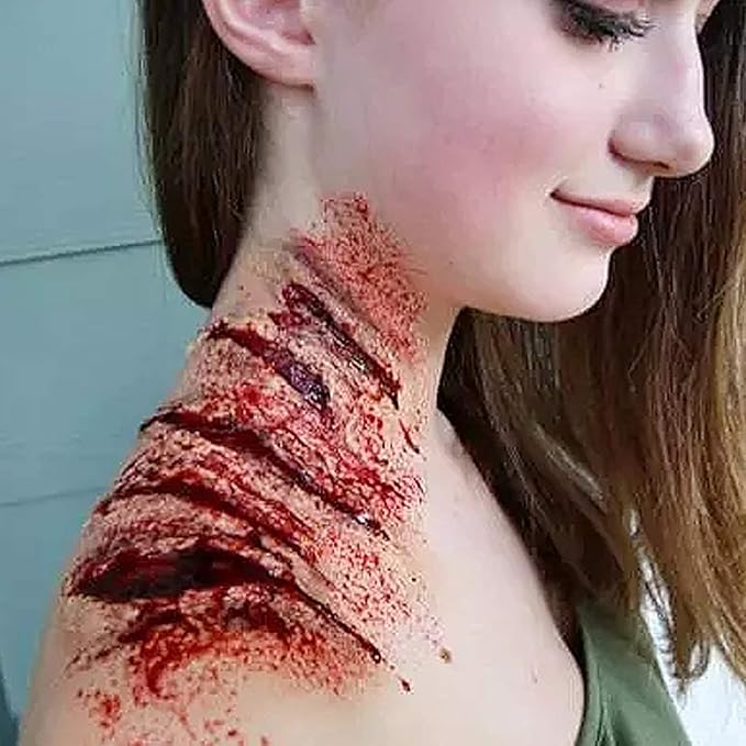 MEICOLY SFX Makeup Kit Scars Wax, Fake Blood Spray(2.1Oz) Halloween Special Effect Wound Modeling Skin Wax(1.67Oz) with Spatula, Black Stipple Sponge, Coagulated Blood Gel(1.06Oz),5ml Castor Sealer,02
