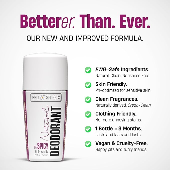 Bali Secrets Natural Deodorant for Women & Men. Nonsense Free. Clean Formula for Sensitive Skin. Strong & Reliable Odor Protection. No Synthetic Aluminum. Organic & Vegan [THE SPICY]