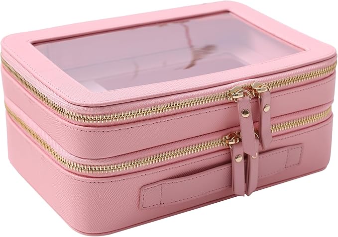 SANHECUN Clear Travel Toiletry bag Toiletry Case Carry on Travel Accessories Bag Makeup Bag Dimensions | LxWxH:9” x 6” x 4.2” (Pink, SHC-TL-2)