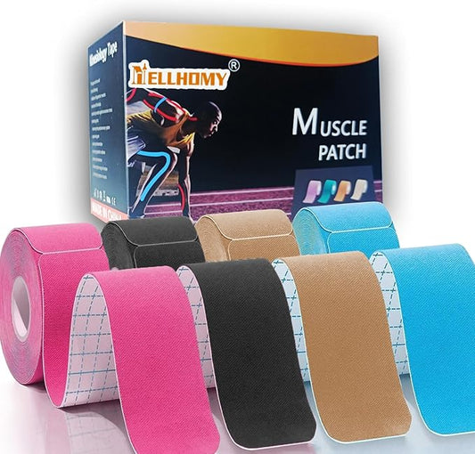Kinesiology Tape Precut Pro-4Pack | Waterproof Elastic Athletic Tape, 66 ft 80 Strips, Medical Grade Cotton Adhesive Sports Tape for Muscle Pain Relief & Joint Support, Breathable K Tape-4Color