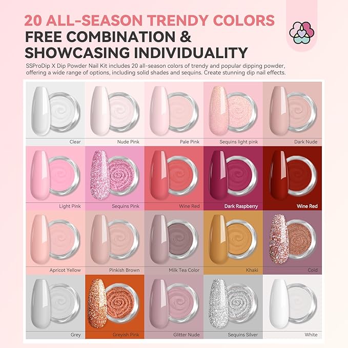 SAVILAND Dip Powder Nail Kit with Drill: 20 Colors Winter Nude Pink Red Keratin Dip Nails Powder Starter Kit with Dip Base Activator Top Coat Brush Saver French Manicure Art Home DIY Christmas Gift