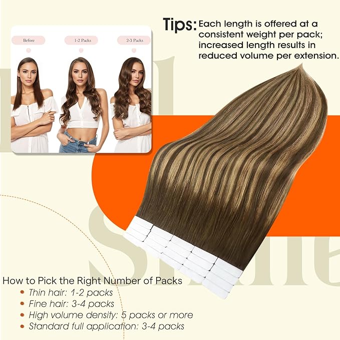 Full Shine Balayage Hair Extensions Tape in 12Inch Tape in Extensions Real Human Hair Color 4 Medium Brown Ombre 24 Honey Blonde Highlight 4 Brown Seamless Skin Weft Tape ins 30Gram 20Pcs