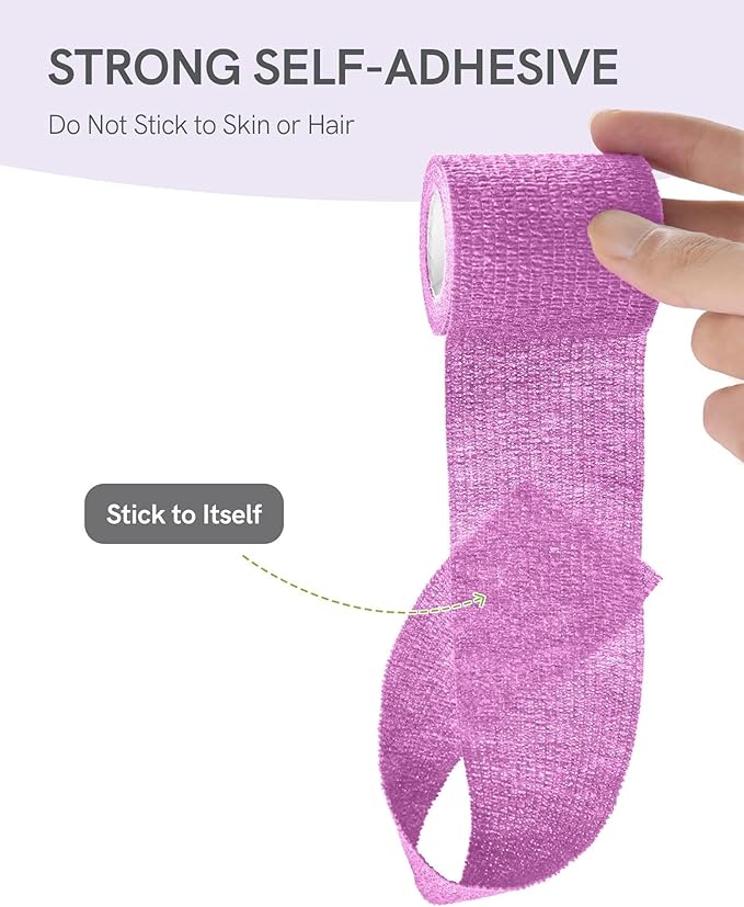 FriCARE Self Adhesive Bandage Wrap, Medical Tape in First Aid Kit, Cohesive Bandages for Wounds Sport Vet, 2 Inches X 5 Yards 6 Rolls, Fluorescent Purple