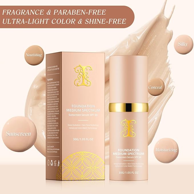 Color Changing Foundation Concealer Cover Cream Liquid Base Flawless Full Coverage Natural Foundation Makeup Moisturizing Fluid for All Skin SPF15 (#2, 30ml)