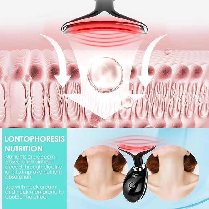 Facial Massager Red-Light-Therapy-for-Face and Neck, Face 𝖲 culpting Wand with 7 Color (Bright Black)