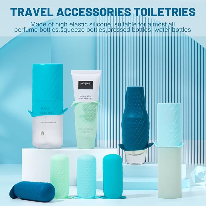 Bottle Covers for Travel, Leak Proofing, Travel Size Container Silicone toiletry sleeves, Leak Locks Travel Accessories for Shampoo Wash Body Bottles and other beauty and personal care(8pcs)