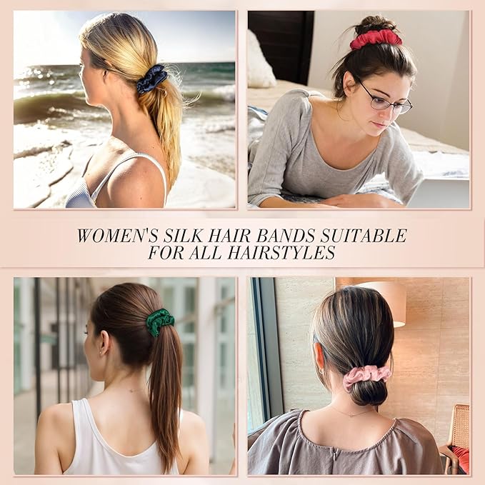 4Pcs Green Mulberry Silk Hair Scrunchies, Red Gifts for Women Girls Silk Hair Ties for Hair Sleep for Frizz Breakage