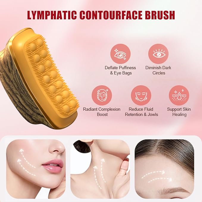 New Lymphatic Contour Face Brush,Lymphatic Drainage Massager for Face for Jawline, Chin & Facial Sculpting Designed to Fit Precisely and Relieve Fatigue- Anti-Puffiness (Tree Grain)