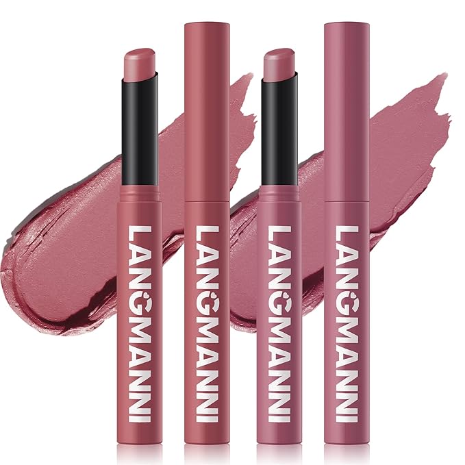 Jolilab 2Pcs Velvet Matte Lipstick Nude Matte Soft Dark Color Stick High Pigmented Long-Lasting Waterproof Lip Stick Lip Balm Beauty Cosmetics Gift for Women(07#+08#)